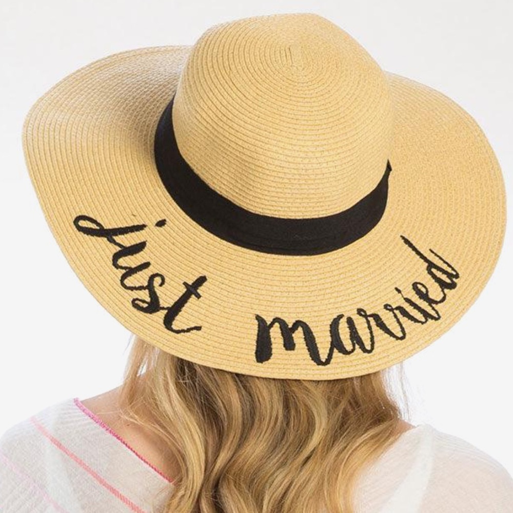 Madeline Just Married Straw Floppy Hat - Tan and Black